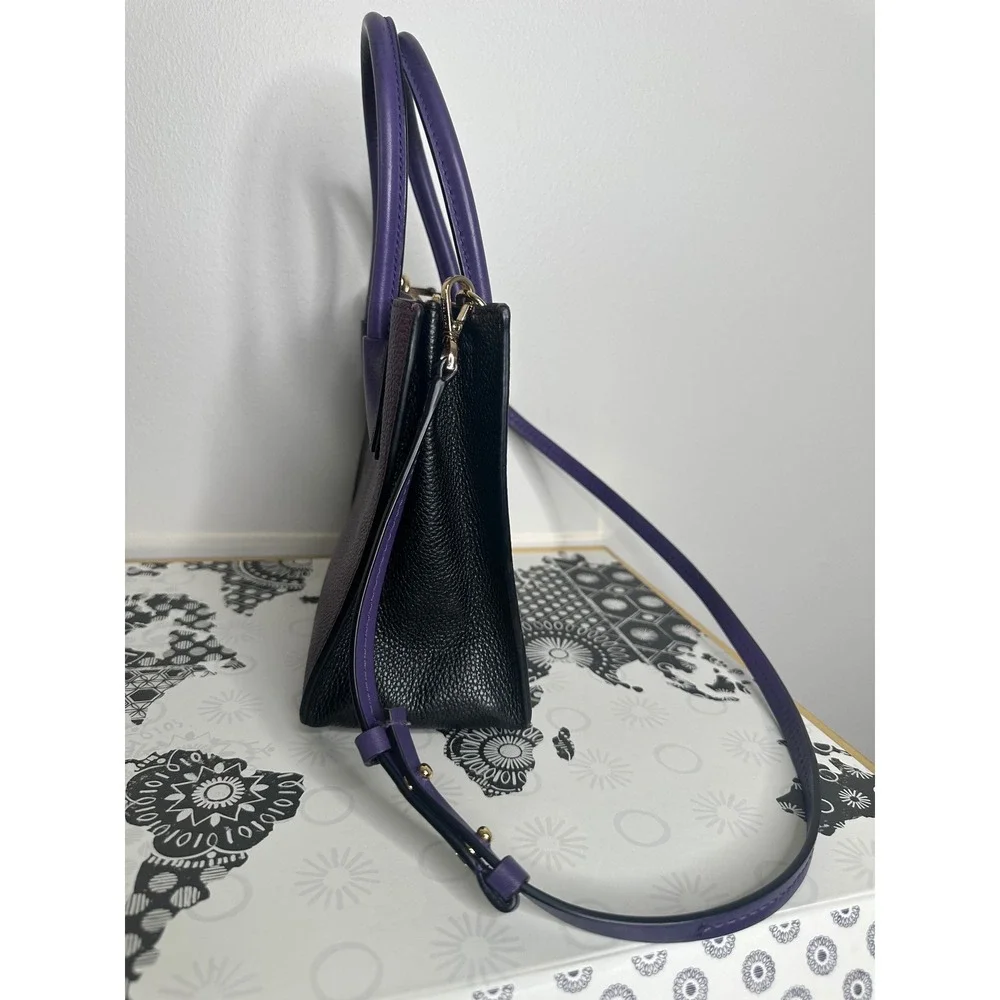 Michael Kors Purple Leather Satchel Bag Gold Lock Adjustable Strap‎ Top Handle